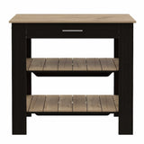Light Oak and Black Kitchen Island with Drawer and Two Open Shelves - Homeroots - Flyclothing LLC