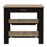 Light Oak and Black Kitchen Island with Drawer and Two Open Shelves - Homeroots
