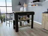 Light Oak and Black Kitchen Island with Drawer and Two Open Shelves - Homeroots - Flyclothing LLC