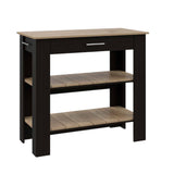 Light Oak and Black Kitchen Island with Drawer and Two Open Shelves - Homeroots