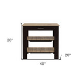 Light Oak and Black Kitchen Island with Drawer and Two Open Shelves - Homeroots - Flyclothing LLC