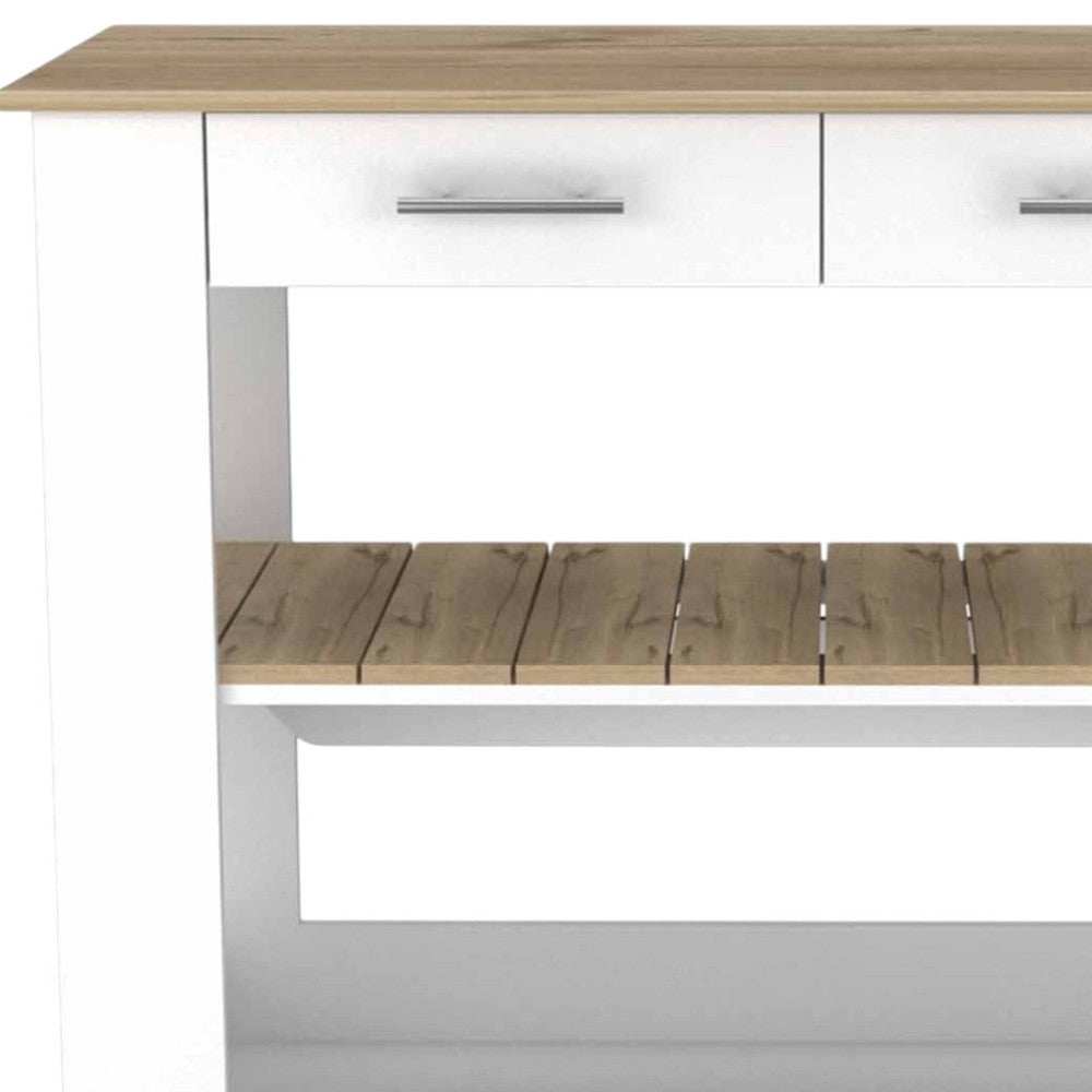 Light Oak and White Kitchen Island with Drawer Shelves and Casters - Homeroots - Flyclothing LLC