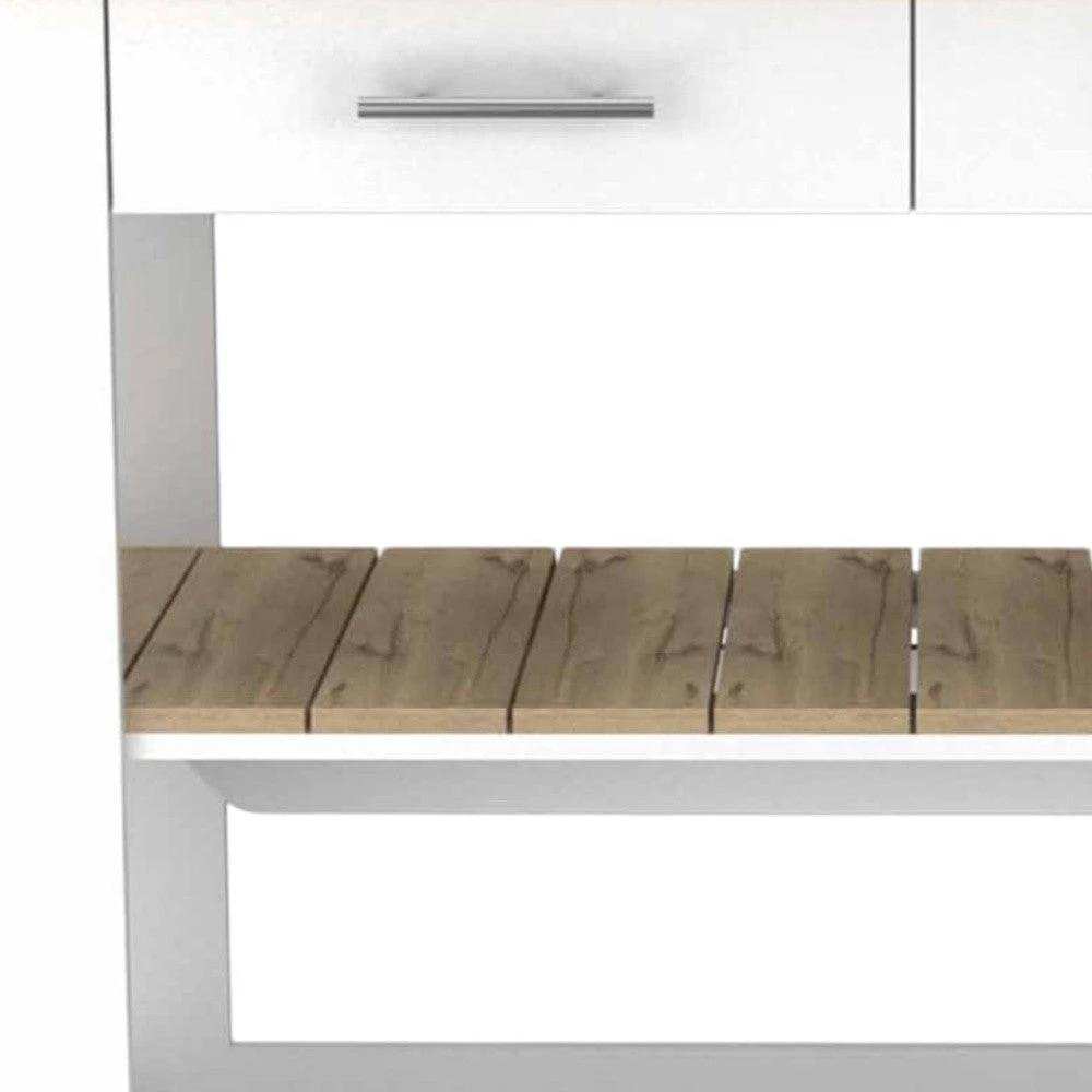 Light Oak and White Kitchen Island with Drawer Shelves and Casters - Homeroots - Flyclothing LLC