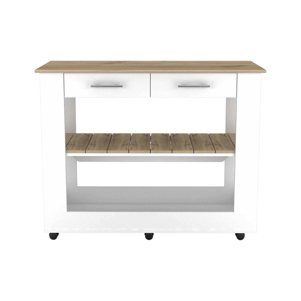 Light Oak and White Kitchen Island with Drawer Shelves and Casters - Homeroots - Flyclothing LLC