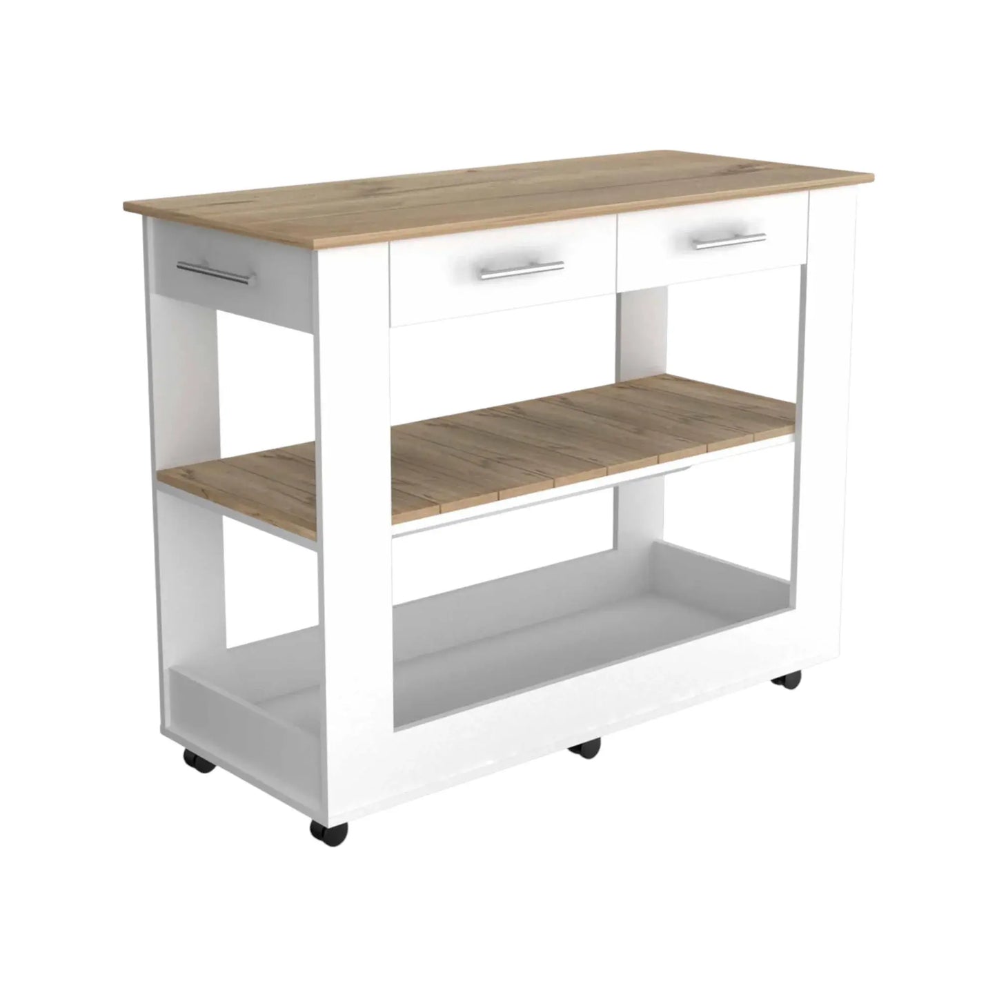 Light Oak and White Kitchen Island with Drawer Shelves and Casters - Homeroots - Flyclothing LLC
