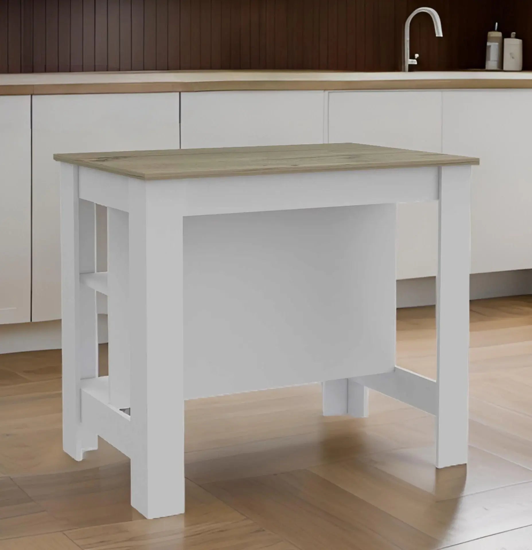 White and Brown 41" Kitchen Island With Storage - Homeroots - Flyclothing LLC