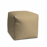 17" Khaki Canvas Cube Outdoor Pouf Ottoman - Homeroots