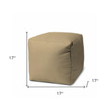 17" Khaki Canvas Cube Outdoor Pouf Ottoman - Homeroots