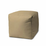 17" Khaki Canvas Cube Outdoor Pouf Ottoman - Homeroots
