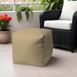 17" Khaki Canvas Cube Outdoor Pouf Ottoman - Homeroots