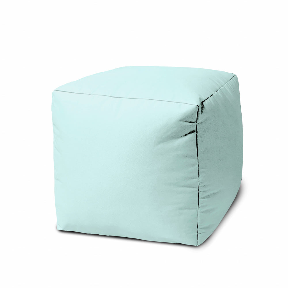 17" Cool Pale Aqua Solid Color Indoor Outdoor Pouf Ottoman - Homeroots