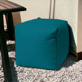 17" Cool Dark Teal Solid Color Indoor Outdoor Pouf Ottoman - Homeroots