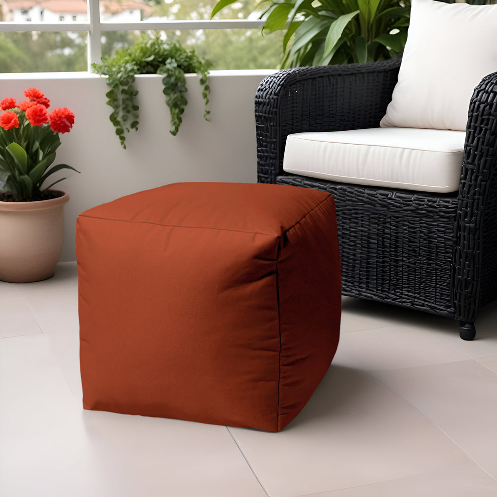 17" Cool Dark Amber Rust Solid Color Indoor Outdoor Pouf Ottoman - Homeroots