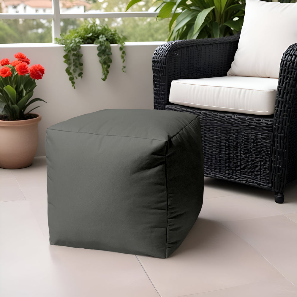 17" Cool Dark Gray Solid Color Indoor Outdoor Pouf Ottoman - Homeroots