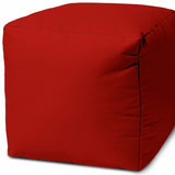 17" Cool Primary Red Solid Color Indoor Outdoor Pouf Ottoman - Homeroots