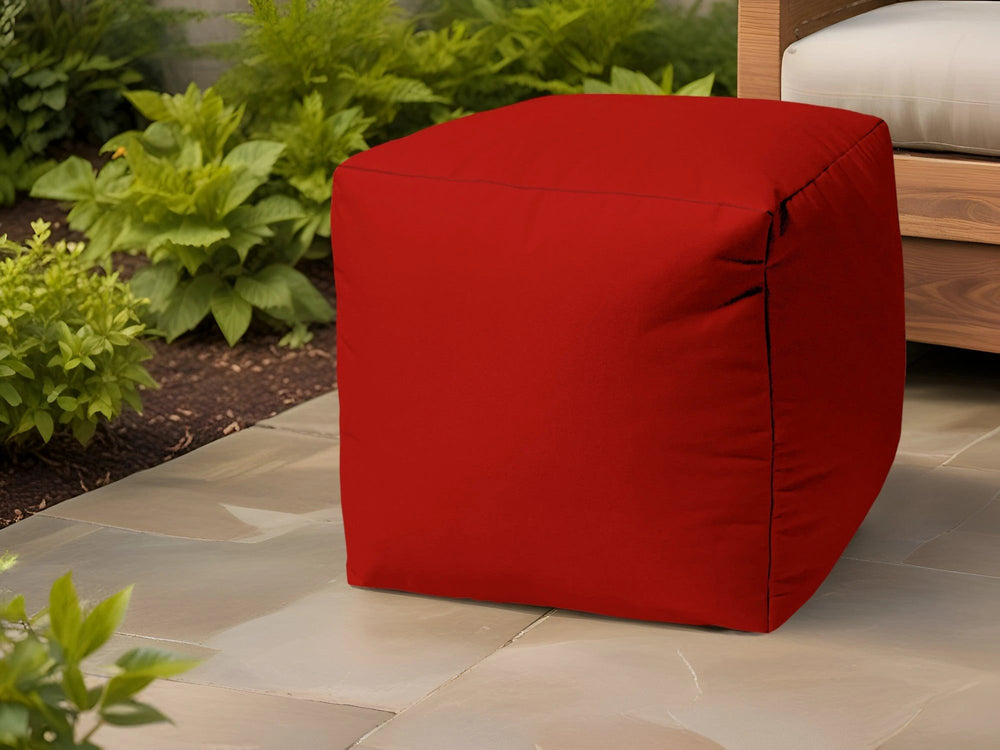 17" Cool Primary Red Solid Color Indoor Outdoor Pouf Ottoman - Homeroots
