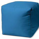 17" Cool Bright Teal Blue Solid Color Indoor Outdoor Pouf Ottoman - Homeroots