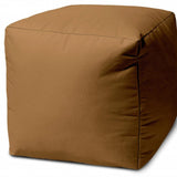 17" Brown Canvas Cube Outdoor Pouf Ottoman - Homeroots