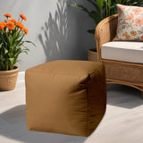 17" Brown Canvas Cube Outdoor Pouf Ottoman - Homeroots