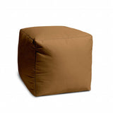 17" Brown Canvas Cube Outdoor Pouf Ottoman - Homeroots