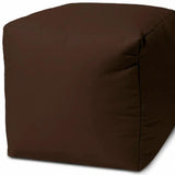 17" Cool Dark Chocolate Brown Solid Color Indoor Outdoor Pouf Ottoman - Homeroots