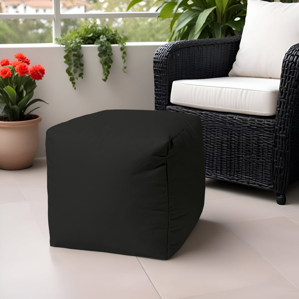 17" Cool Jet Black Solid Color Indoor Outdoor Pouf Ottoman - Homeroots