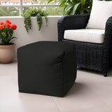 17" Cool Jet Black Solid Color Indoor Outdoor Pouf Ottoman - Homeroots