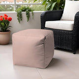 17" Pale Pink Canvas Cube Outdoor Pouf Ottoman - Homeroots