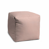 17" Pale Pink Canvas Cube Outdoor Pouf Ottoman - Homeroots