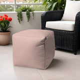 17" Pale Pink Canvas Cube Outdoor Pouf Ottoman - Homeroots