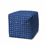17" Blue and White Polyester Cube Geometric Outdoor Pouf Ottoman - Homeroots