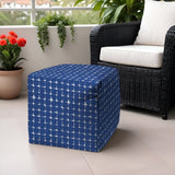 17" Blue and White Polyester Cube Geometric Outdoor Pouf Ottoman - Homeroots