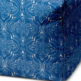 17" Blue and White Polyester Cube Damask Outdoor Pouf Ottoman - Homeroots