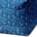 17" Blue and White Polyester Cube Damask Outdoor Pouf Ottoman - Homeroots