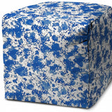 17" Blue and White Polyester Cube Abstract Outdoor Pouf Ottoman - Homeroots