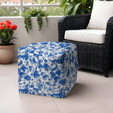 17" Blue and White Polyester Cube Abstract Outdoor Pouf Ottoman - Homeroots