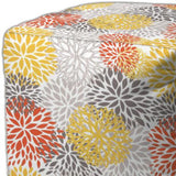 17" Yellow Gray and White Polyester Cube Floral Outdoor Pouf Ottoman - Homeroots