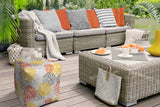 17" Yellow Gray and White Polyester Cube Floral Outdoor Pouf Ottoman - Homeroots