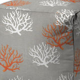17" Gray White and Orange Polyester Cube Coral Outdoor Pouf Ottoman - Homeroots