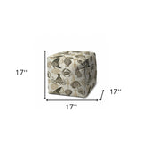 17" Taupe Gray and Beige Polyester Cube Coastal Outdoor Pouf Ottoman - Homeroots