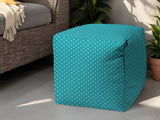 17" Turquoise Polyester Cube Polka Dots Indoor Outdoor Pouf Ottoman - Homeroots