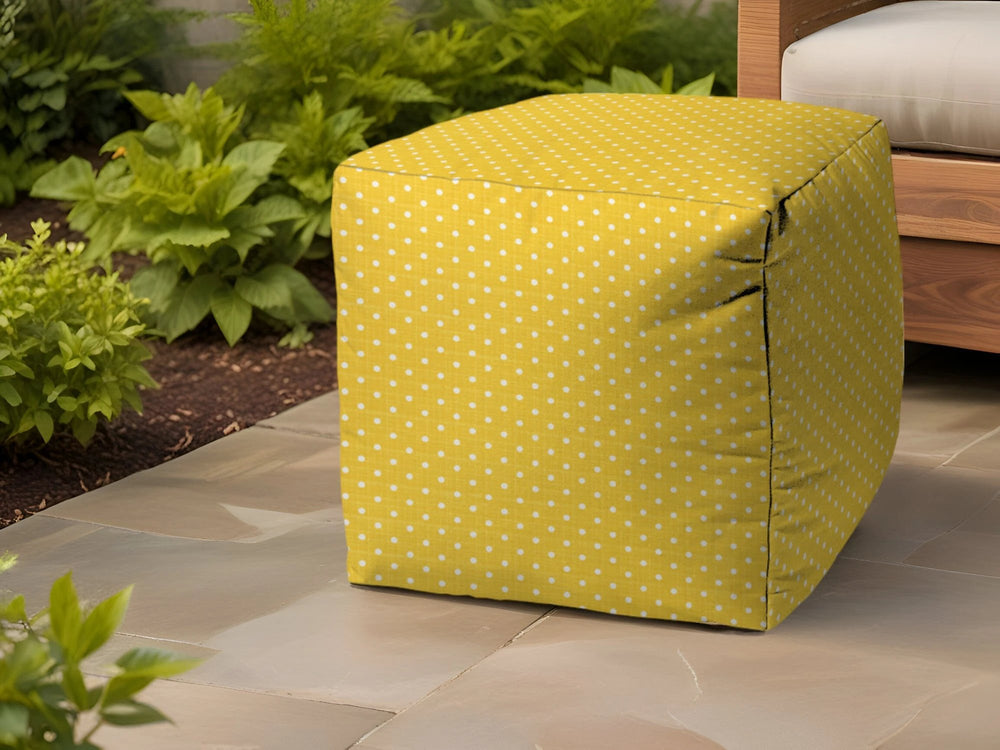 17" Yellow Polyester Cube Polka Dots Indoor Outdoor Pouf Ottoman - Homeroots