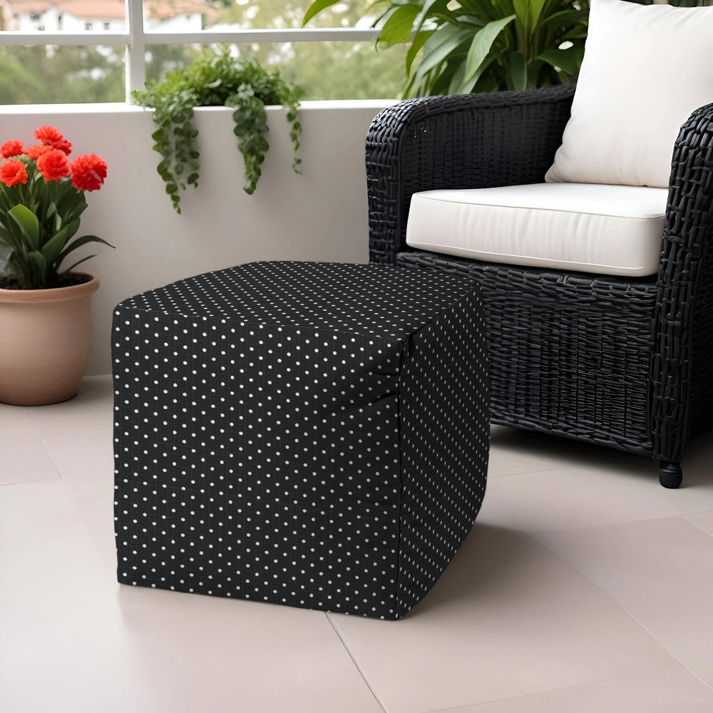 17" Black Polyester Cube Polka Dots Indoor Outdoor Pouf Ottoman - Homeroots