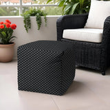17" Black Polyester Cube Polka Dots Indoor Outdoor Pouf Ottoman - Homeroots