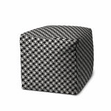 17" Black And White Polyester Cube Geometric Indoor Outdoor Pouf Ottoman - Homeroots