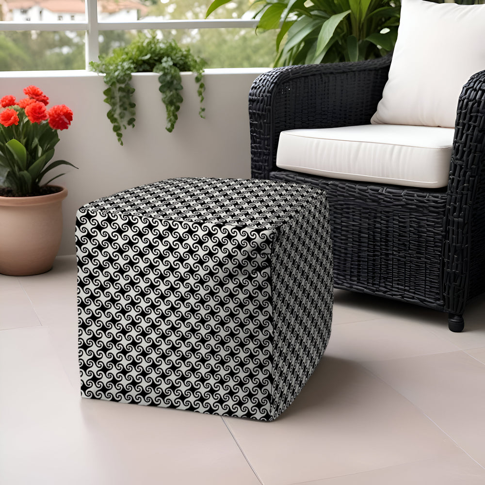 17" Black And White Polyester Cube Geometric Indoor Outdoor Pouf Ottoman - Homeroots