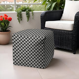 17" Black And White Polyester Cube Geometric Indoor Outdoor Pouf Ottoman - Homeroots