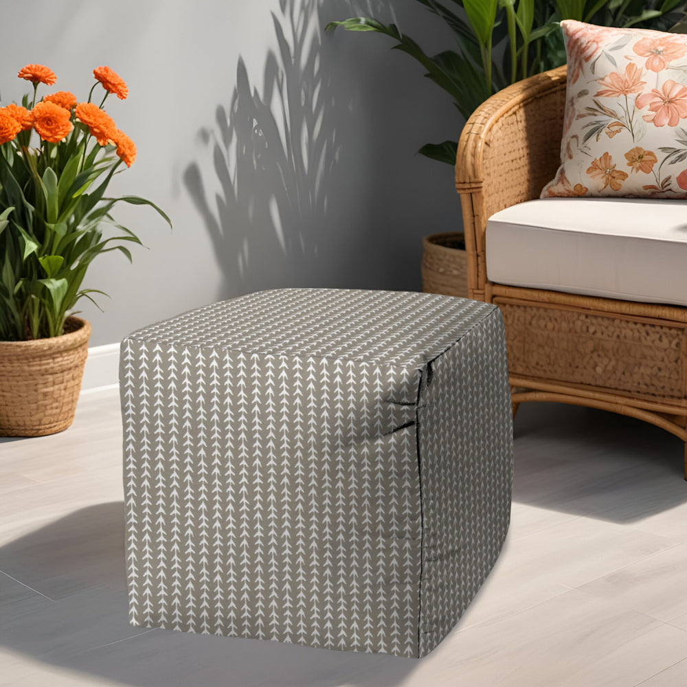 17" Taupe Polyester Cube Geometric Indoor Outdoor Pouf Ottoman - Homeroots