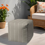 17" Taupe Polyester Cube Striped Indoor Outdoor Pouf Ottoman - Homeroots