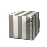 17" Taupe Polyester Cube Striped Indoor Outdoor Pouf Ottoman - Homeroots